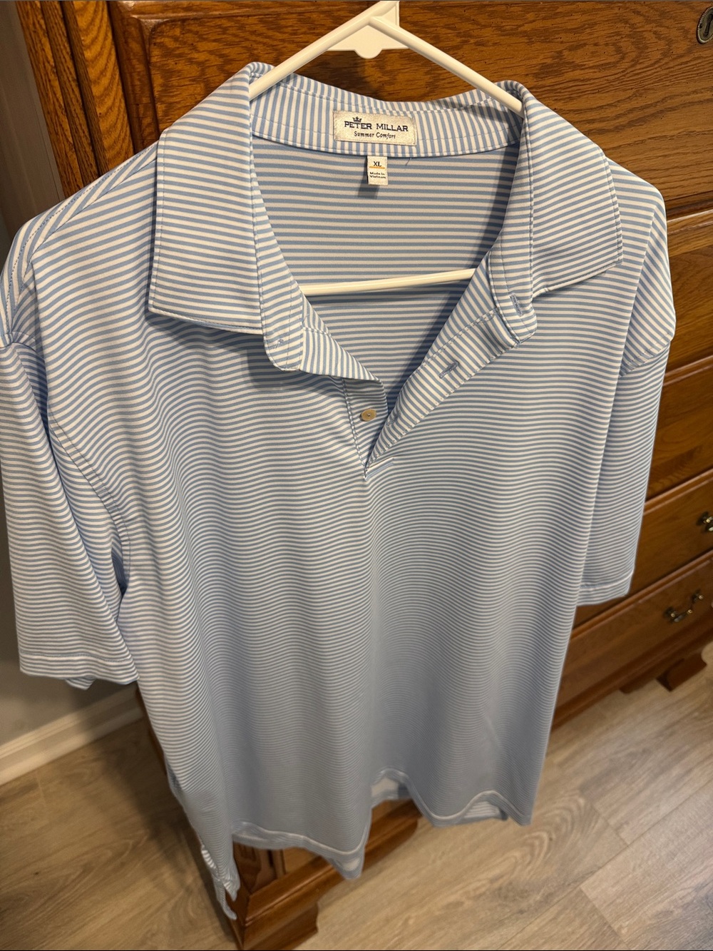 Peter Millar Sky Blue and White Striped Polo